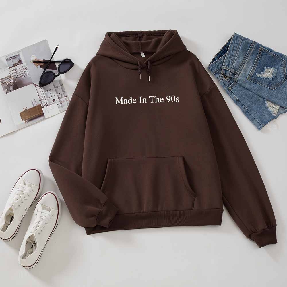 Cool Oversized Women Hoodies Made In The 90s Letter Print Sweatshirt Womens Winter Warm Streetwear Pullovers Thick Hoodie