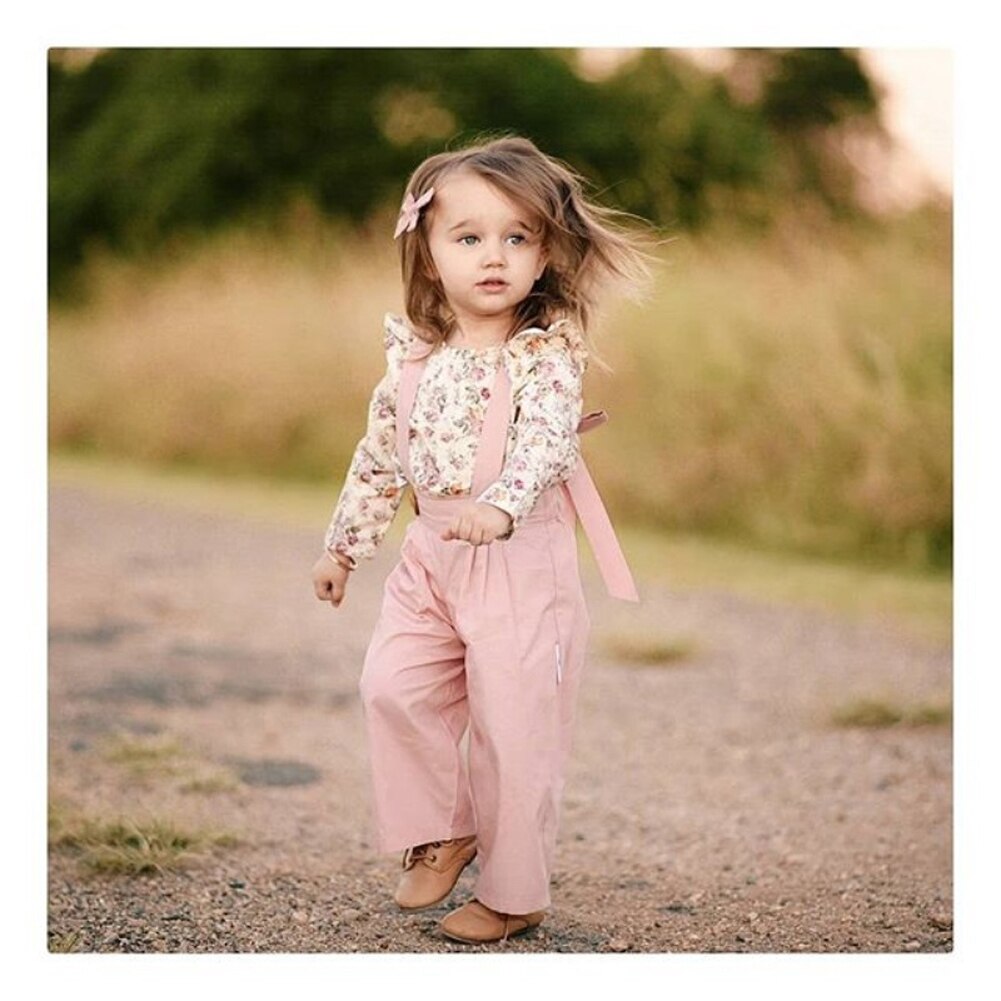 Girl's Floral Top and Jumpsuit 2PCS outfit Set