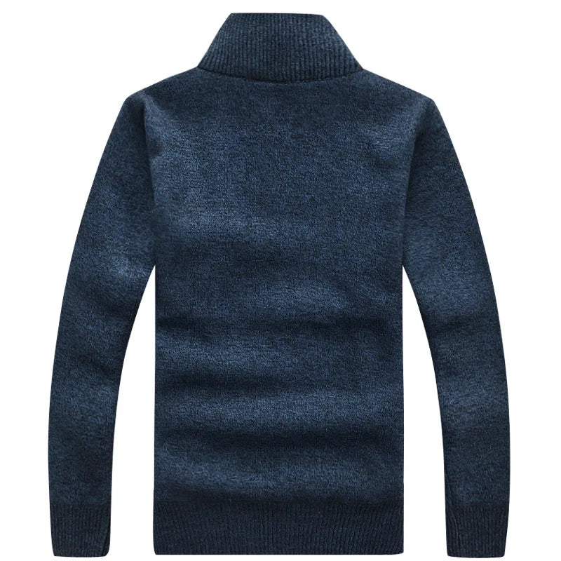 Men's Knitted Wool Fleece Thick Casual Pullover Patchwork Warm Pocket  Standing Collar Sweater
