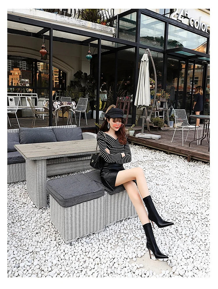 Leather Ankle Boots High Heel