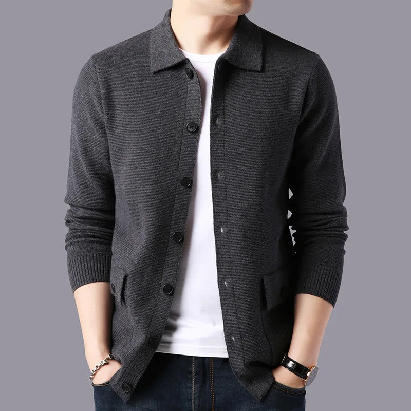 Solid Turn Down Collar Knitted Cardigan for Men