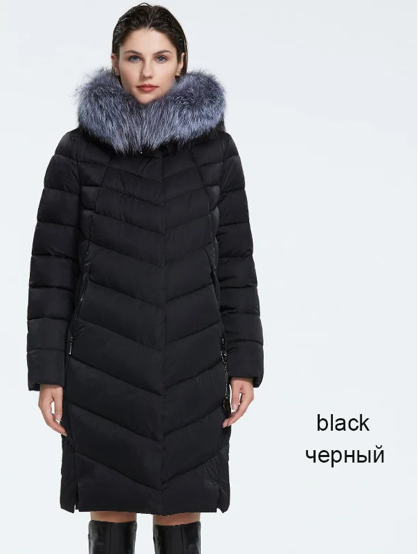 Women's Fur Collar Down Coat - Extra Long Winter Jacket