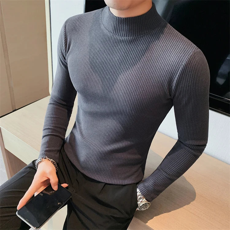 Men's Slim Fit Mock Neck Long Sleeve Solid Color T-Shirt