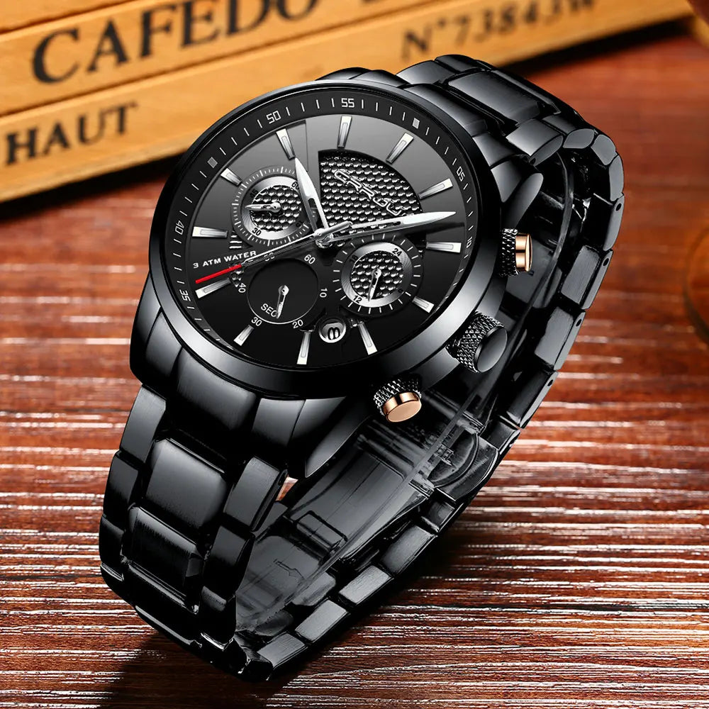 Men's Military Sports Watch - Waterproof Chronograph Gold Stainless Steel
