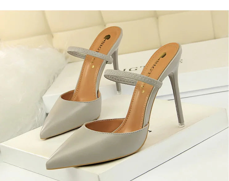 Women's Summer High Heels Slippers PU Heeled Stiletto Shoes