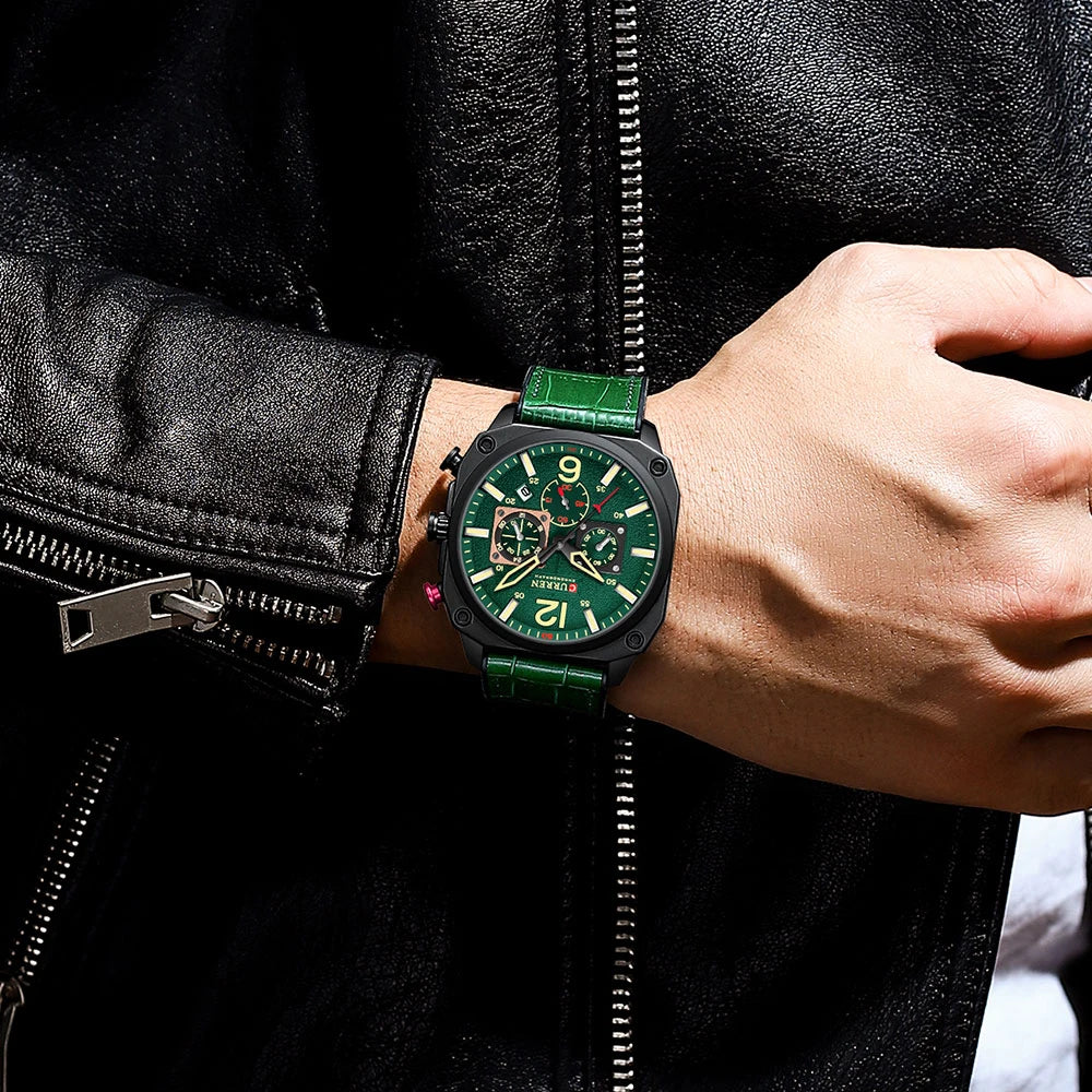 Men's Military Sports Watch - Leather Strap Chronograph Quartz