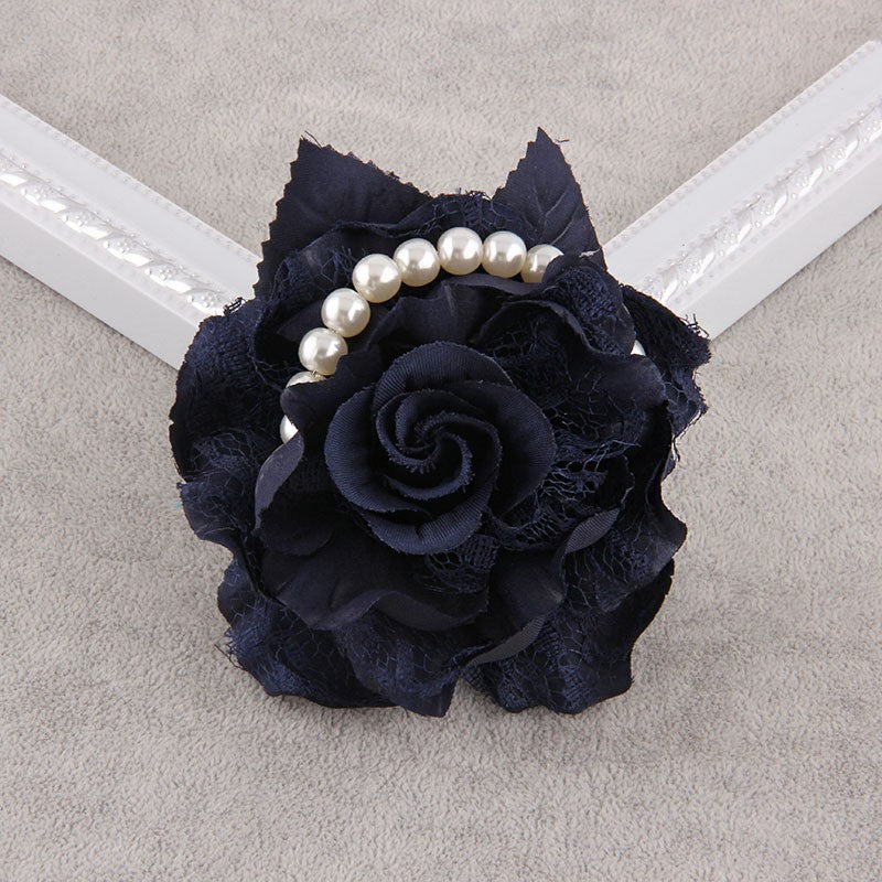 Fabric Lace Rose Flower Brooch - Pearl Corsage Pin for Women