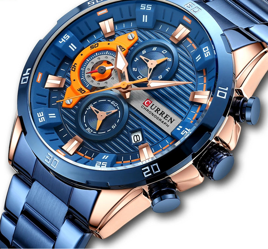 Men's Sports Watch - Full Steel Waterproof Chronograph Quartz