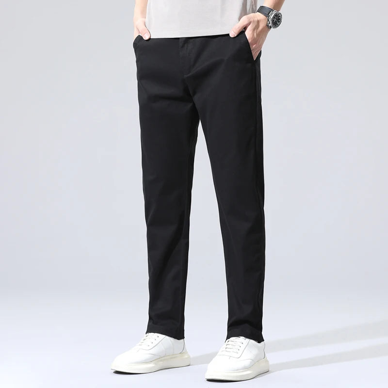 Men's Straight-fit Casual Stretch 98% Cotton Trousers