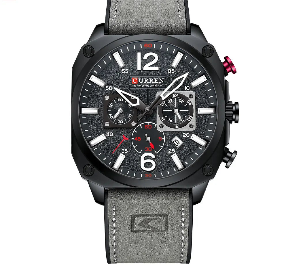Men's Military Sports Watch - Leather Strap Chronograph Quartz