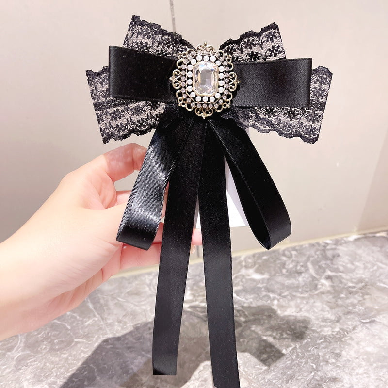 Lace Bow Brooch with Crystal Rhinestones