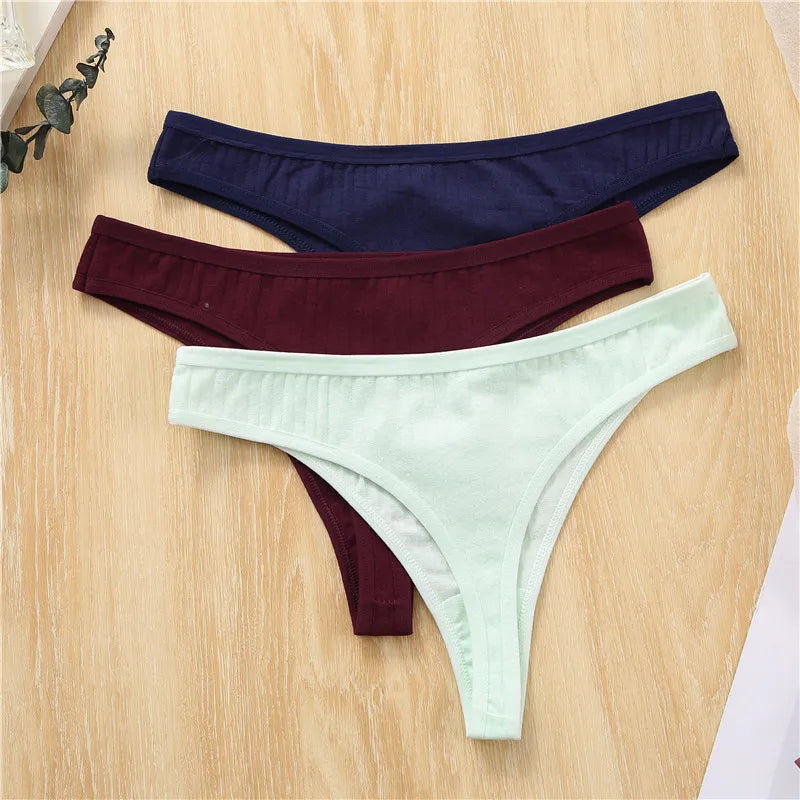 3PCS Cotton Thongs Women's Soft T-Back Underwear Set - Low Waist G-String Panties Lingerie