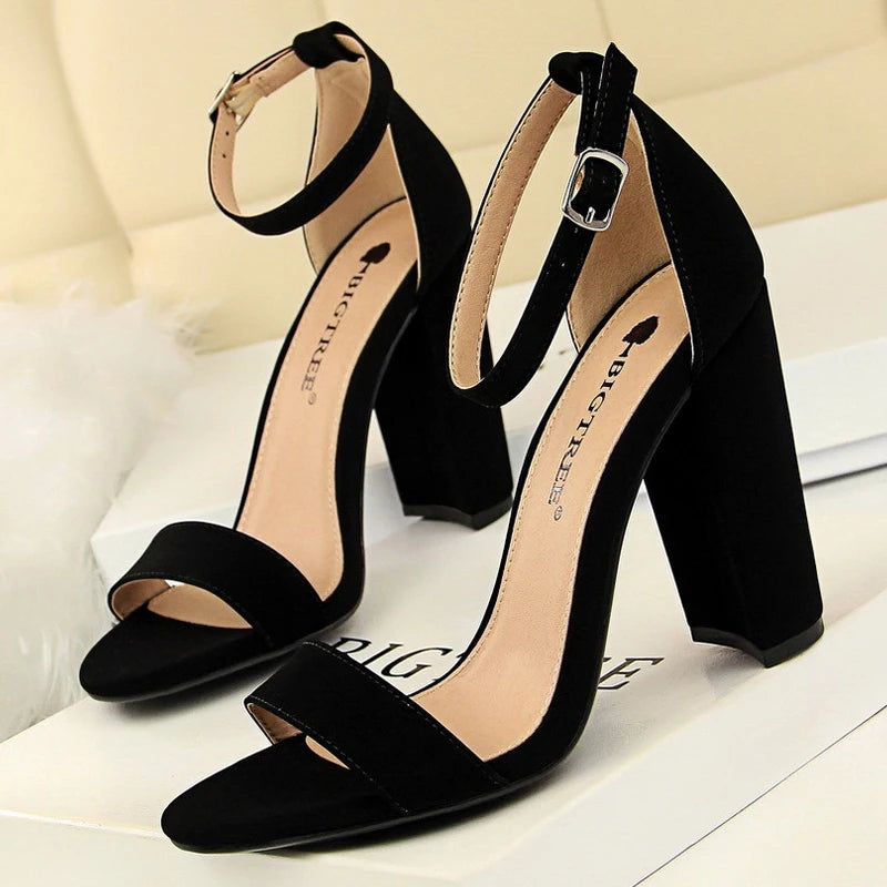 Women's Block Heel Pumps - Comfort Buckle Strap Court Shoes