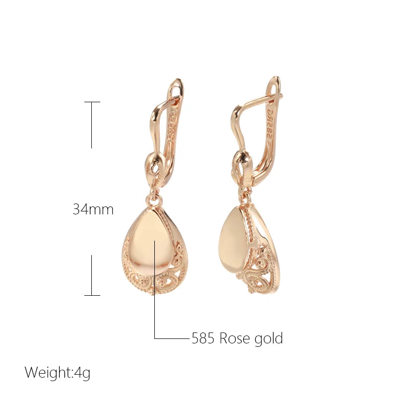 Glossy Water Retro Drop Earrings for Women 585 Rose Gold Colour