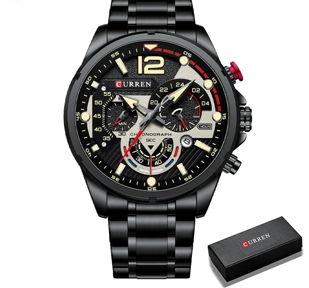 Premium Green Stainless Steel Quartz Watch - Waterproof Sport Chronograph