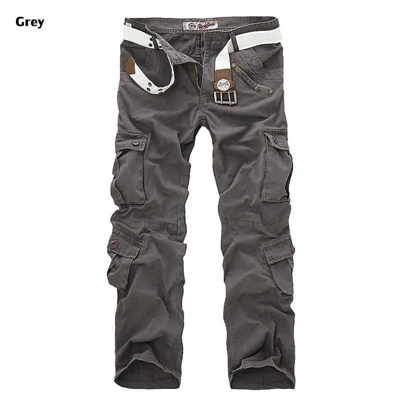 Men's Cotton Cargo Pants - Casual Loose Multi-Pocket Long Trousers Plus Size