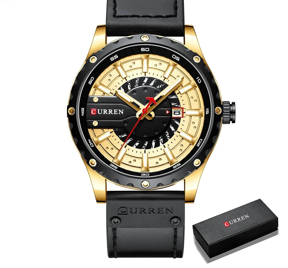 Premium Waterproof Men's Watch with Calendar - Luxury Leather Sport Military Wristwatch