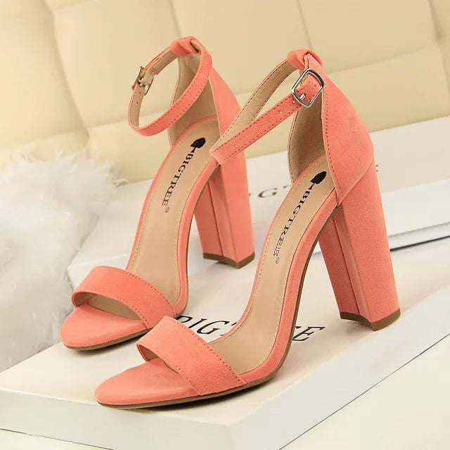 Women's Block Heel Pumps - Comfort Buckle Strap Court Shoes