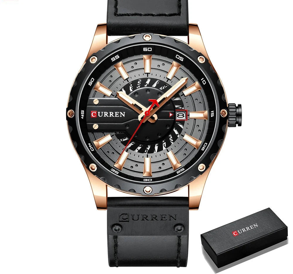 Premium Waterproof Men's Watch with Calendar - Luxury Leather Sport Military Wristwatch