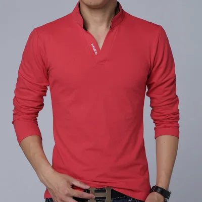 Men's Cotton t Mandarin Collar Long Sleeve T-Shirt