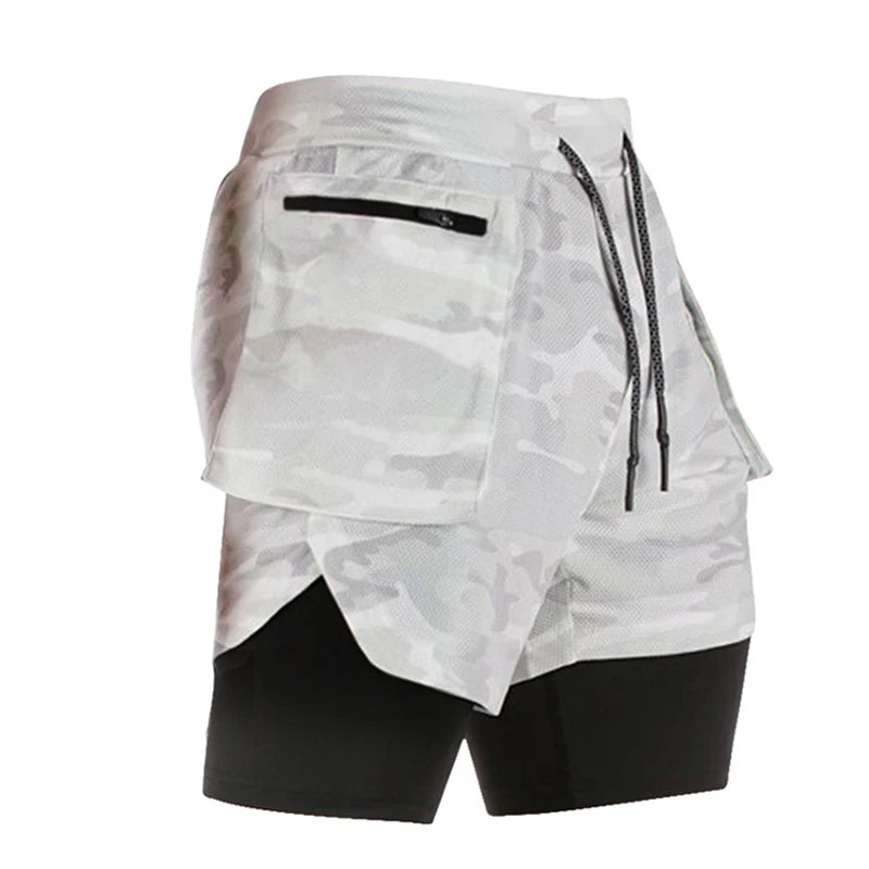 Men's Phone-Pocket Running 2 In 1 Gym Camouflage Sport Fitness Workout Shorts