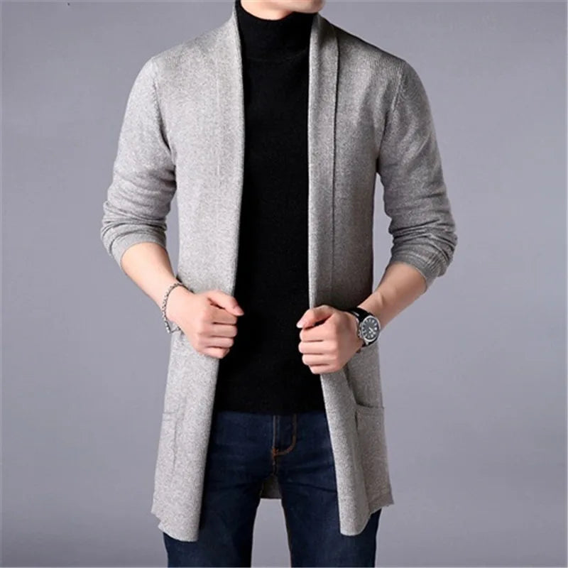 Men's Thin Knitted Cardigan Sweater Spring Autumn Bottoming Long Sleeved Slim Fit Cardigan Sweater