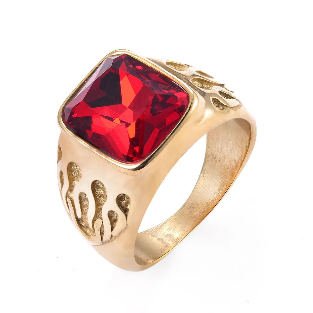 Men's Inlaid With Red Stone Ring