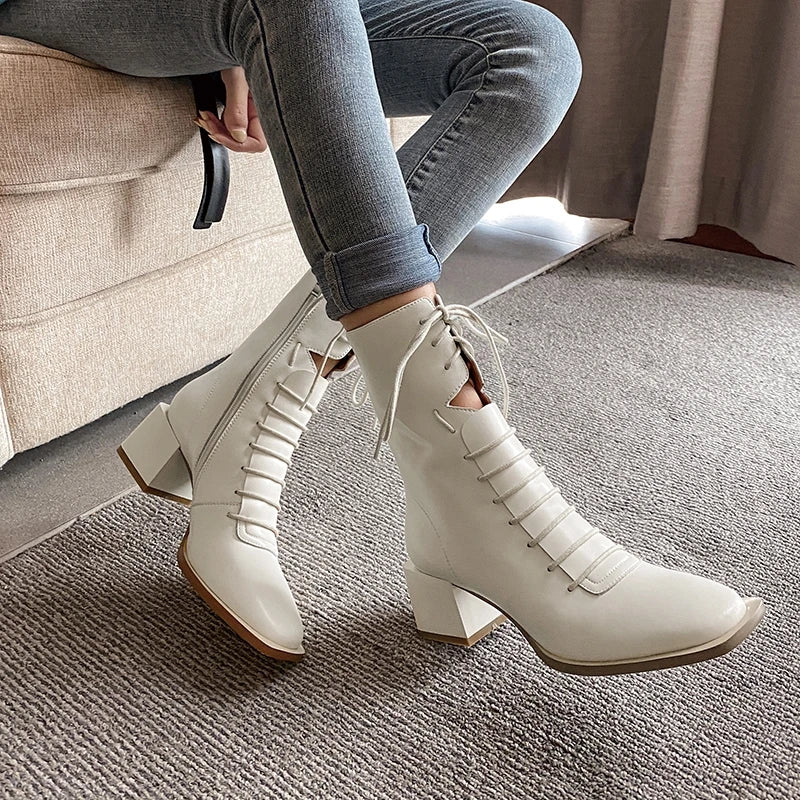 Women's Leather High Heel Ankle Boots