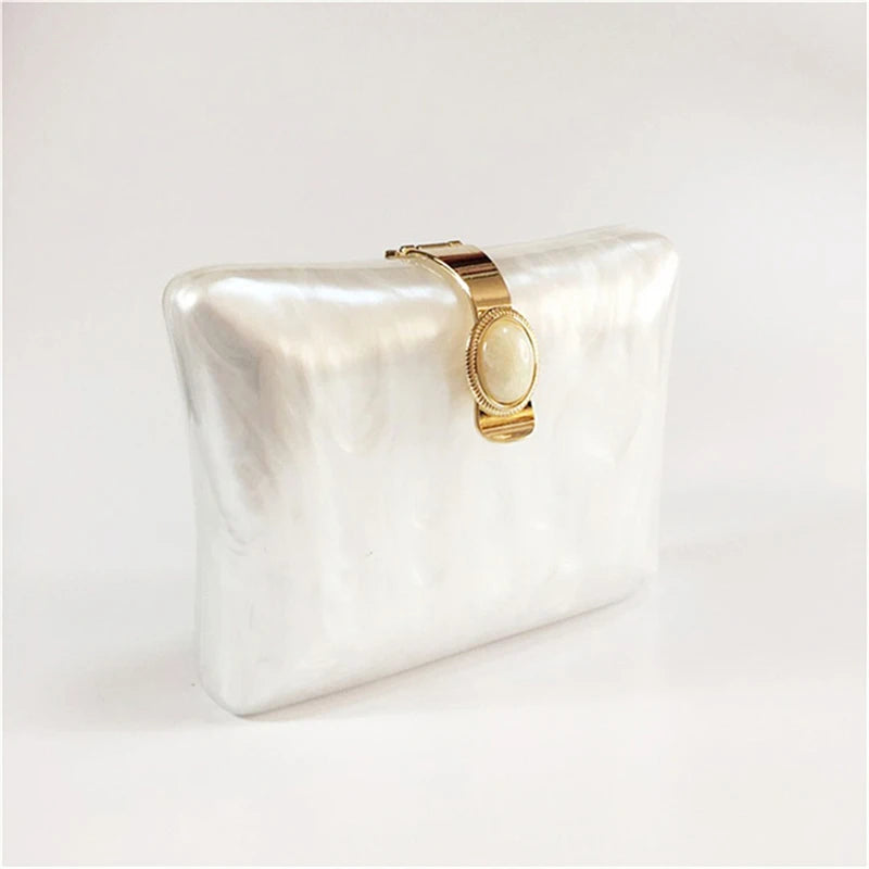 Women's Pearl Acrylic Chain Clutch Purse  Crossbody Bag