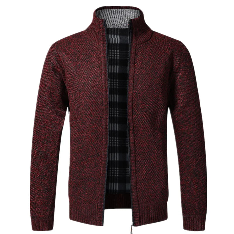 Men's Warm Fleece Cardigan - Thick Knitted Sweater Coat with Zipper