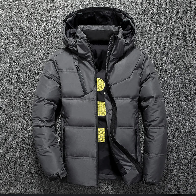 Men's White Duck Down Hooded Down Thick Parka  Jacket Coat
