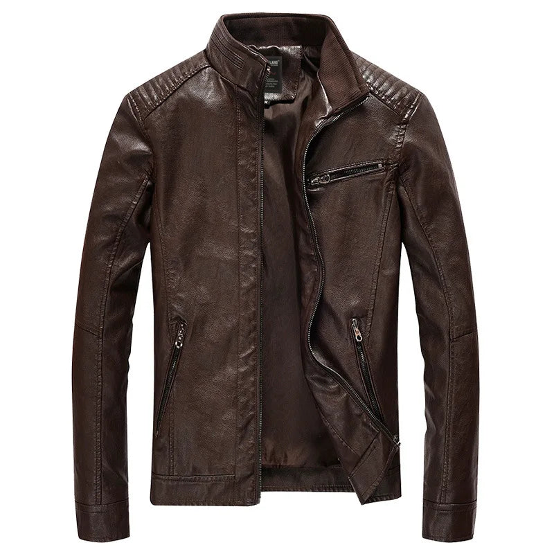 Men's PU Leather Jacket - Fleece Lined Motorcycle Pilot Style Coat