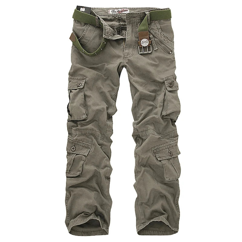 Men's Cotton Cargo Pants - Casual Loose Multi-Pocket Long Trousers Plus Size