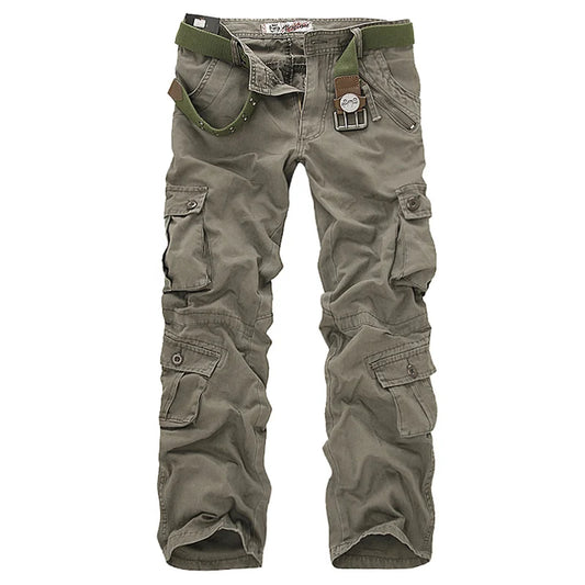 Men's Cotton Cargo Pants - Casual Loose Multi-Pocket Long Trousers Plus Size