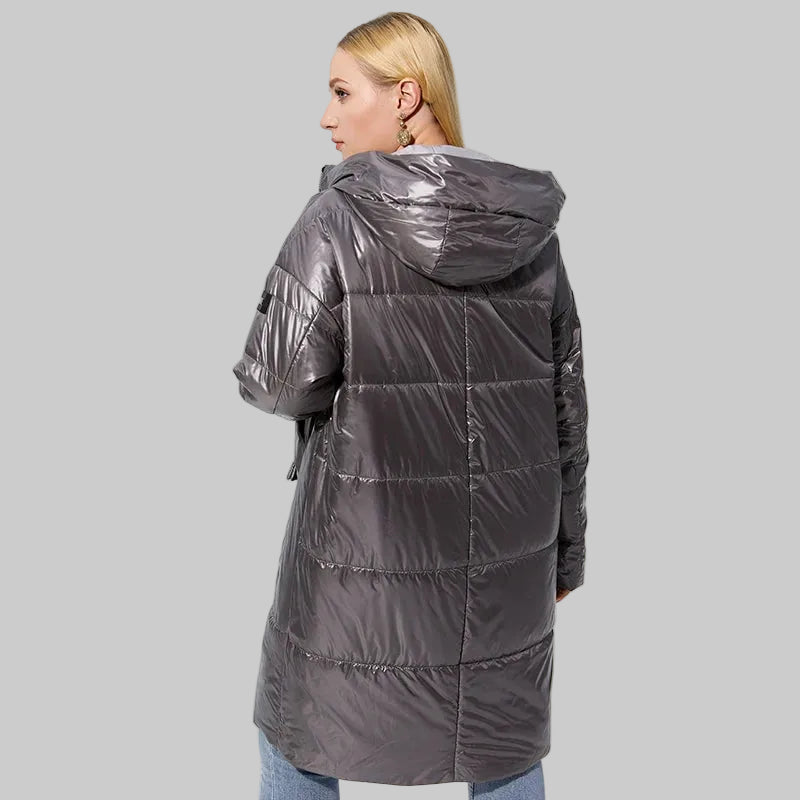 Women's Hooded Parka Jacket Plus Size Mid-Length Cotton Lined Coat