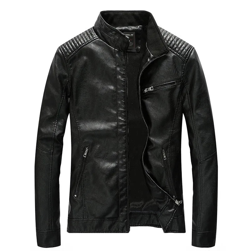 Men's PU Leather Jacket - Fleece Lined Motorcycle Pilot Style Coat