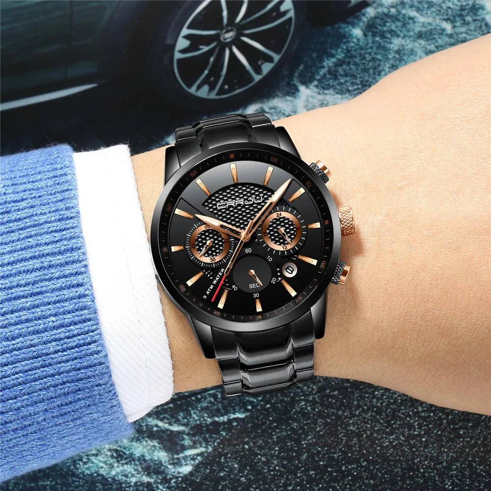 Men's Military Sports Watch - Waterproof Chronograph Gold Stainless Steel