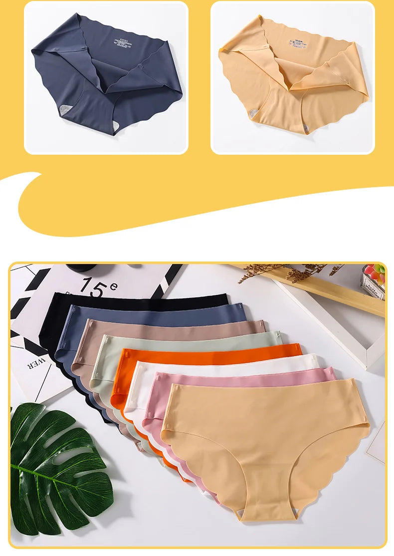 Women's Seamless Panties 3-Piece Set - Low Waist Wavy Edge Briefs