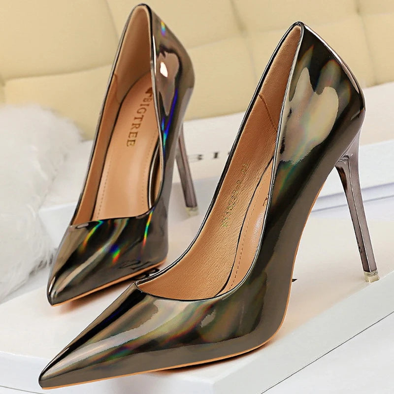 Black Patent Leather Stiletto Pumps - 10.5cm High Heels Plus Size Available
