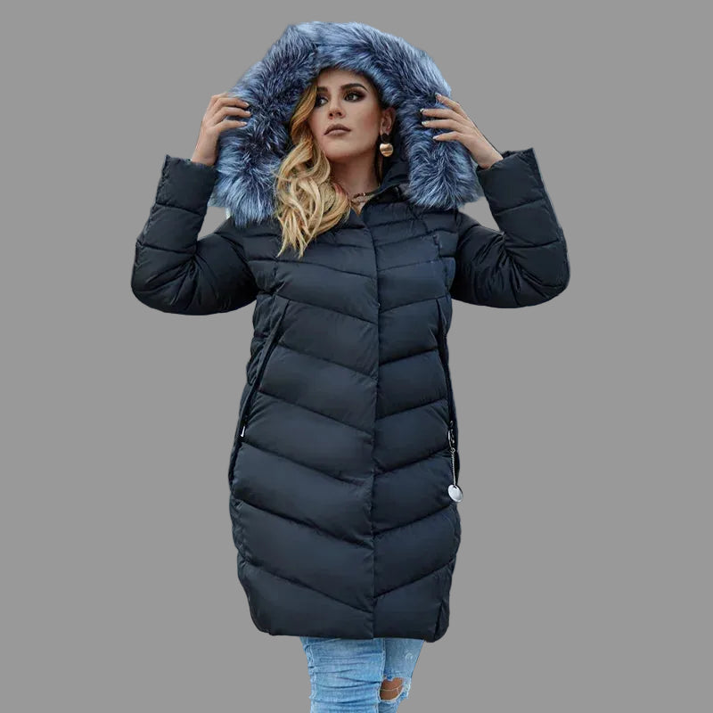 Plus Size Winter Down Jacket with Fur Collar