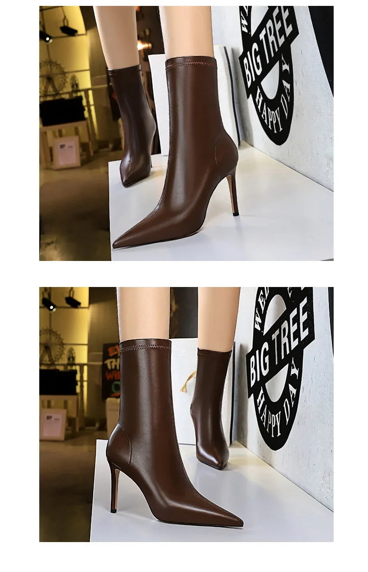 Leather Ankle Boots High Heel