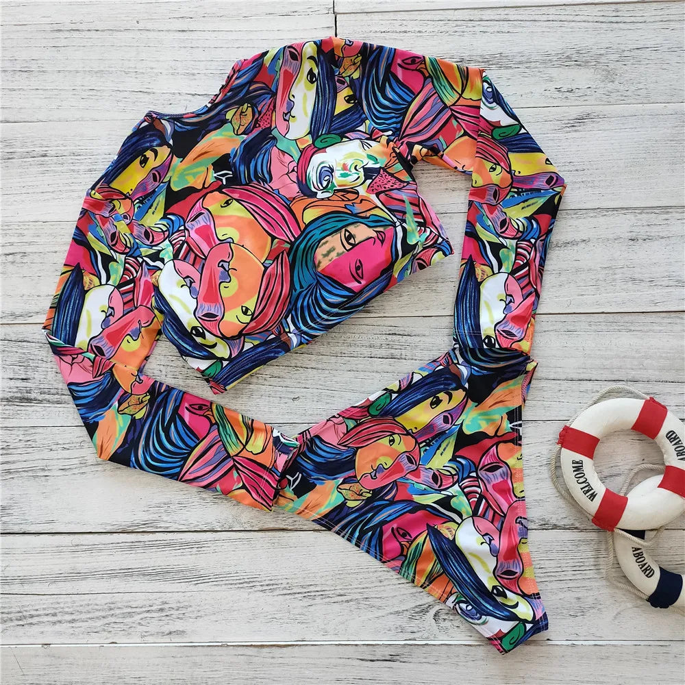 Women's Long Sleeve Print Bikini Set