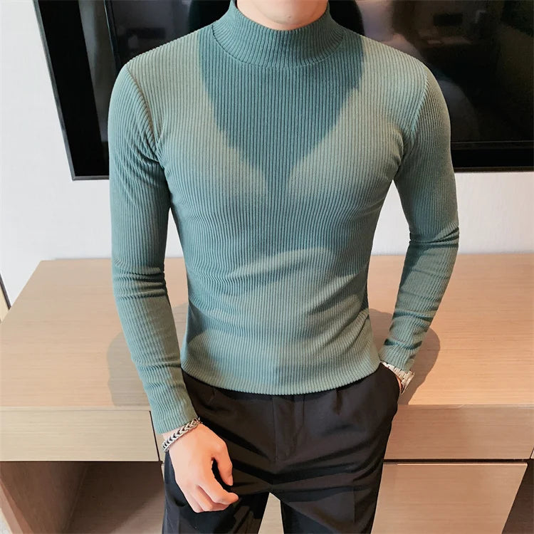 Men's Slim Fit Mock Neck Long Sleeve Solid Color T-Shirt