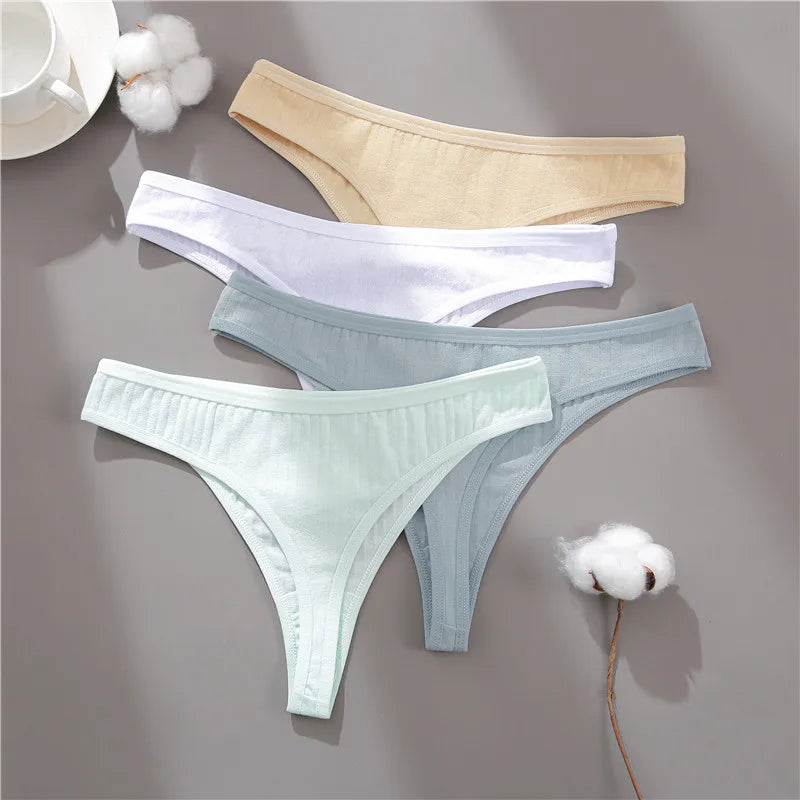 Women's Cotton Thongs 3Pcs/set Soft T-back Underpants S-XL G-string Underwear Low Waist Cotton Panty Lingerie
