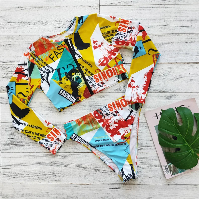 Women's Long Sleeve Print Bikini Set