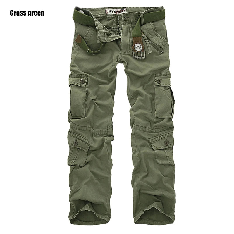 Men's Cotton Cargo Pants - Casual Loose Multi-Pocket Long Trousers Plus Size
