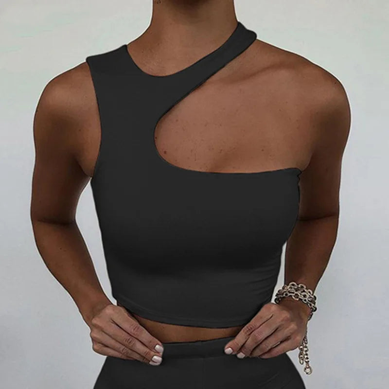 Women's Cut Out Crop Off Shoulder Sport Short Tank Irregular Summer Tube Top