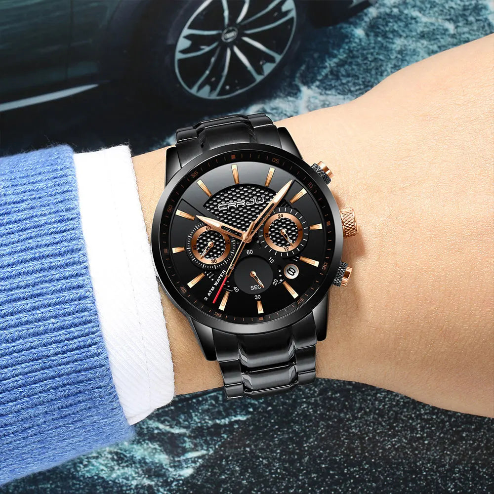 Men's Military Sports Watch - Waterproof Chronograph Gold Stainless Steel
