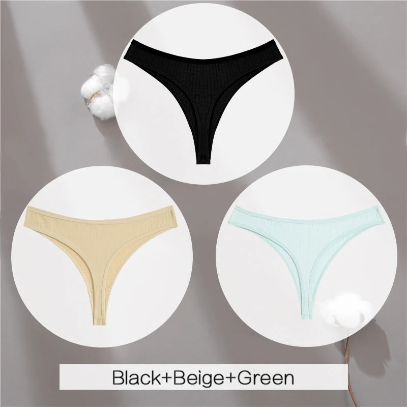 3PCS Cotton Thongs Women's Soft T-Back Underwear Set - Low Waist G-String Panties Lingerie