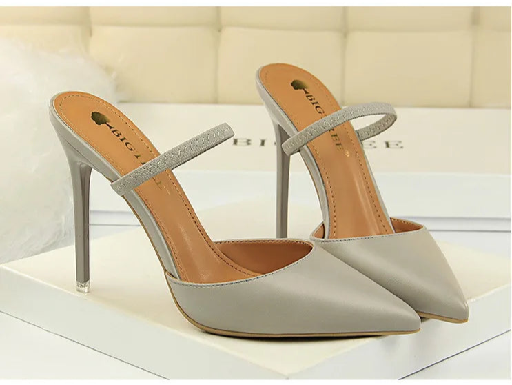 Women's Summer High Heels Slippers PU Heeled Stiletto Shoes